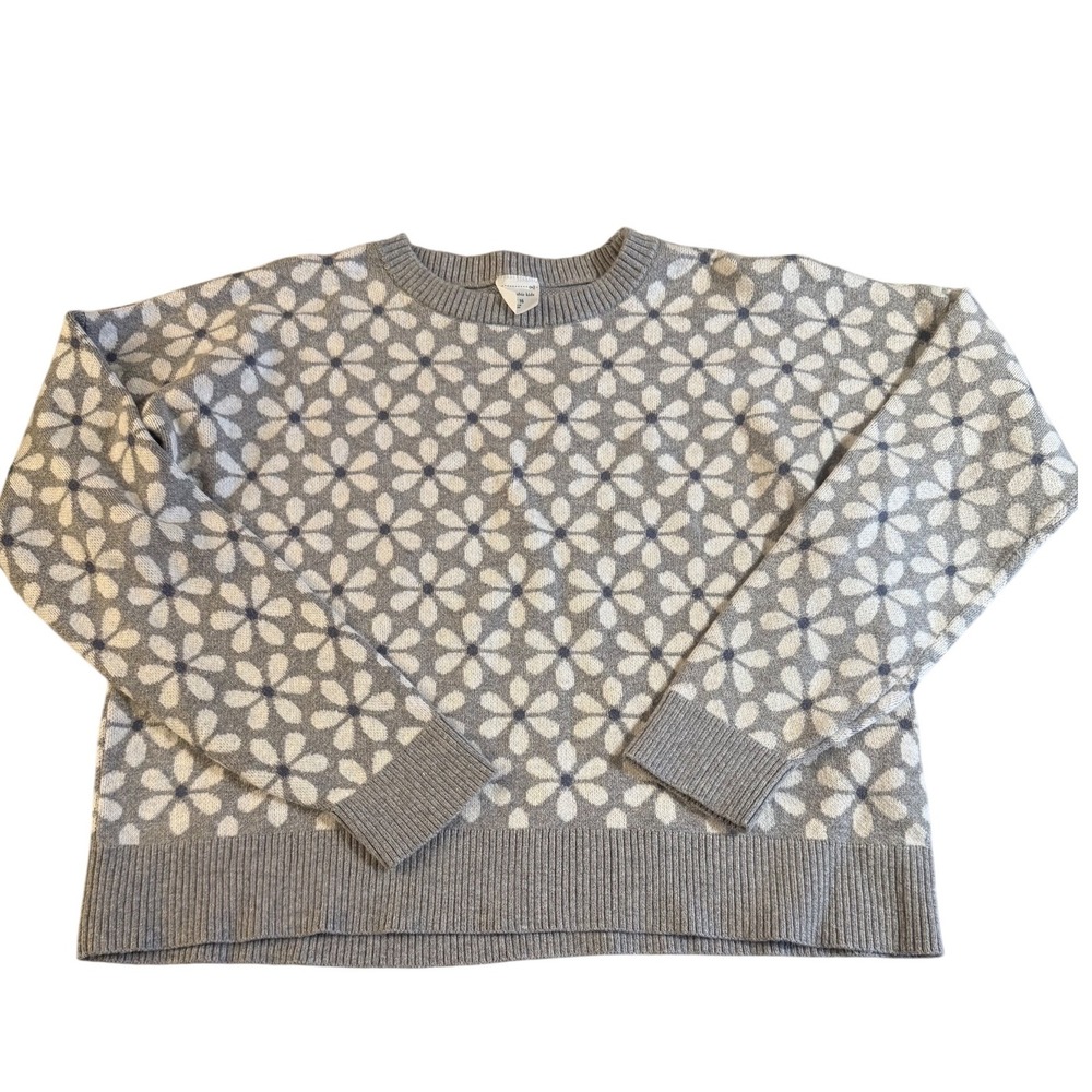 Abercrombie Kids Gray Flower Print Crew Neck Sweater Size 15 16